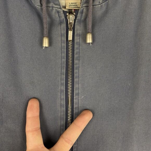 Vtg St Johns Bay Jacket Womens Sz L Blue Chore Coat Hooded Plaid Lined Full Zip - Picture 7 of 16